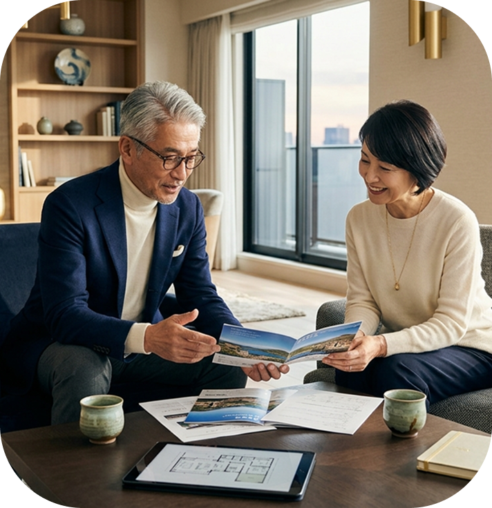 資料を見ながら話し合う夫婦03